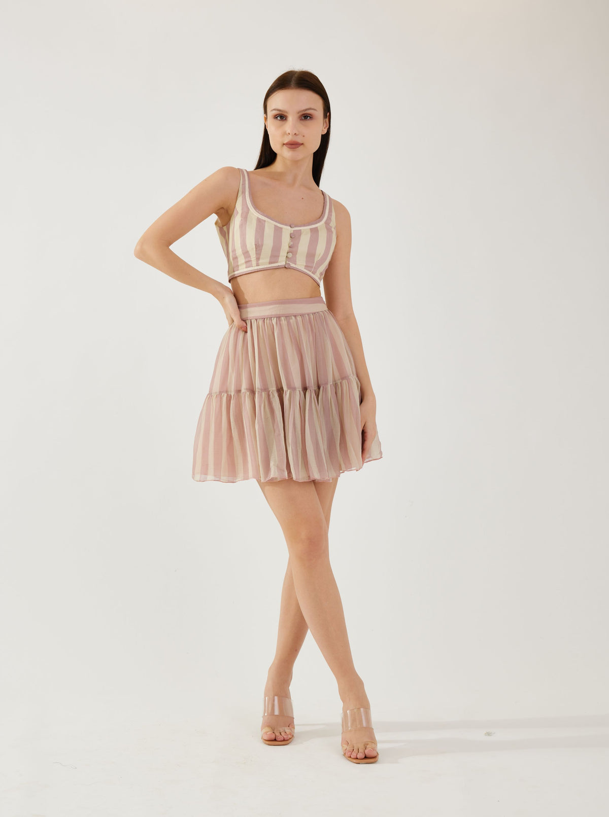 ROSE PINK AND CREAM STRIPE BUSTIER