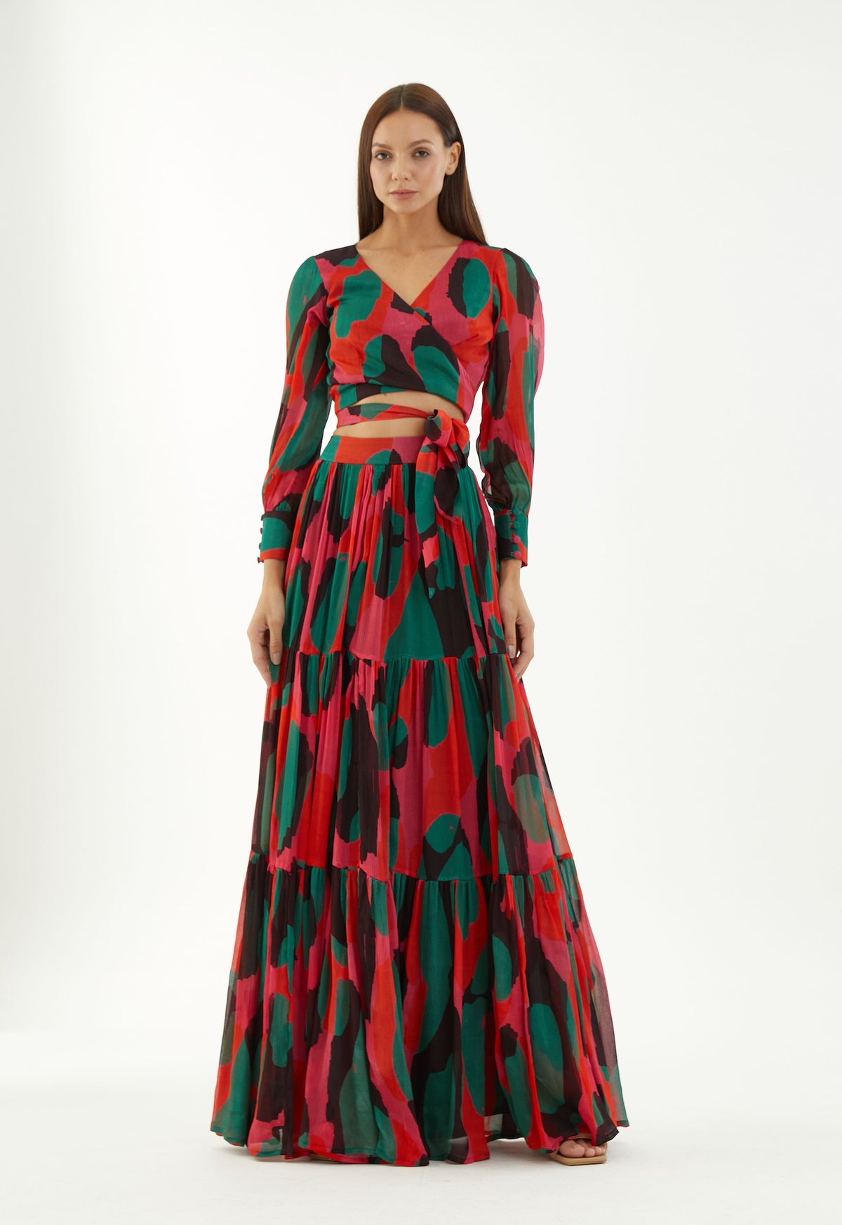 RED, GREEN AND BLACK ABSTRACT LAYER SKIRT