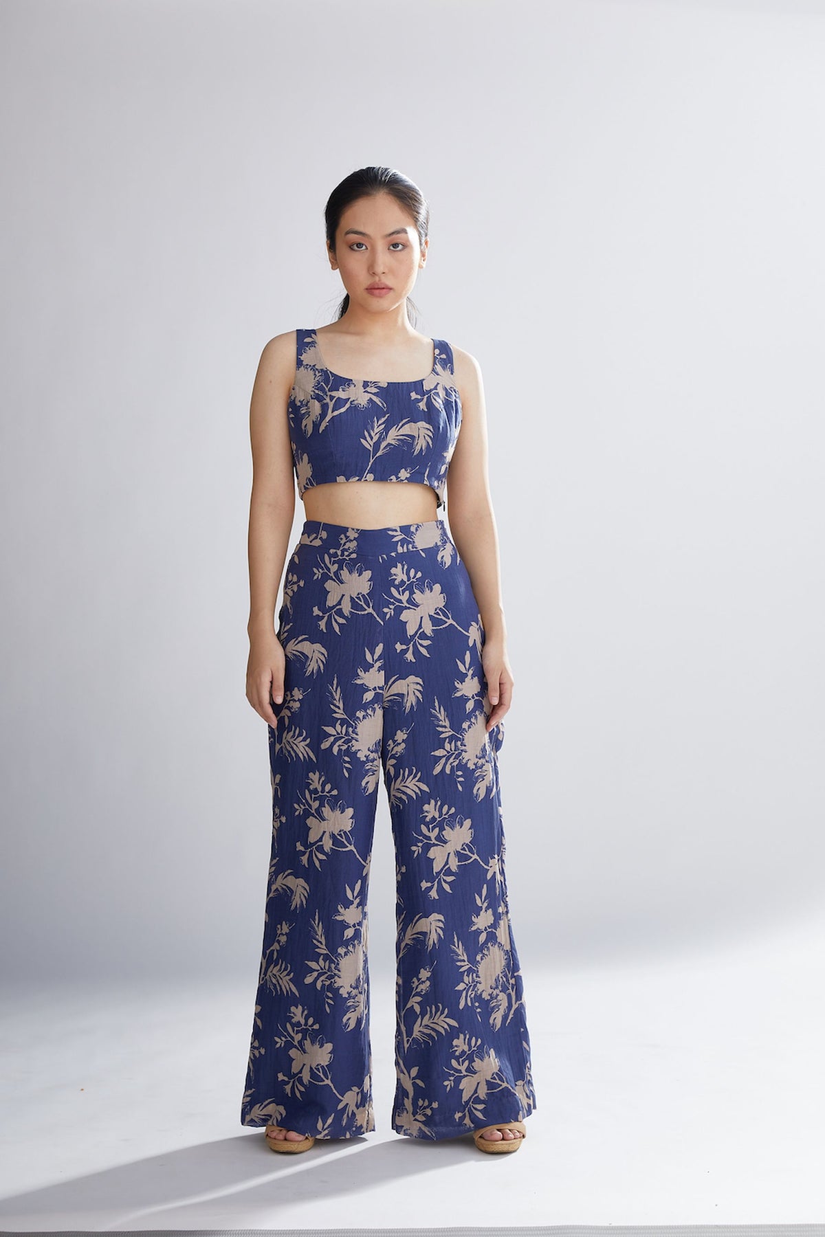 BLUE AND PEACH FLORAL PANTS