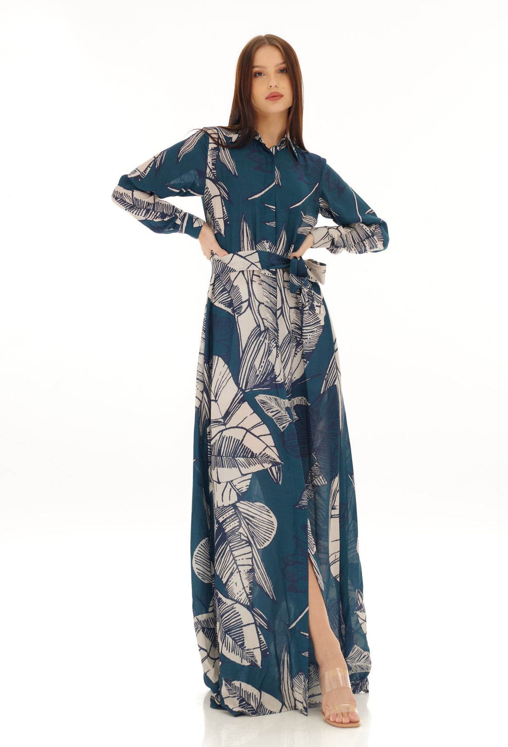 BLUE & WHITE FLORAL LONG SHIRT DRESS – ShopKoai