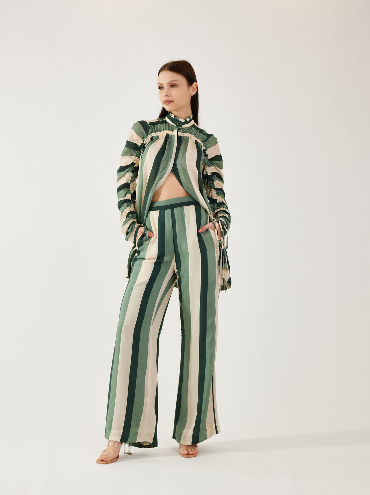 BEIGE, OLIVE AND GREEN STRIPE PANTS