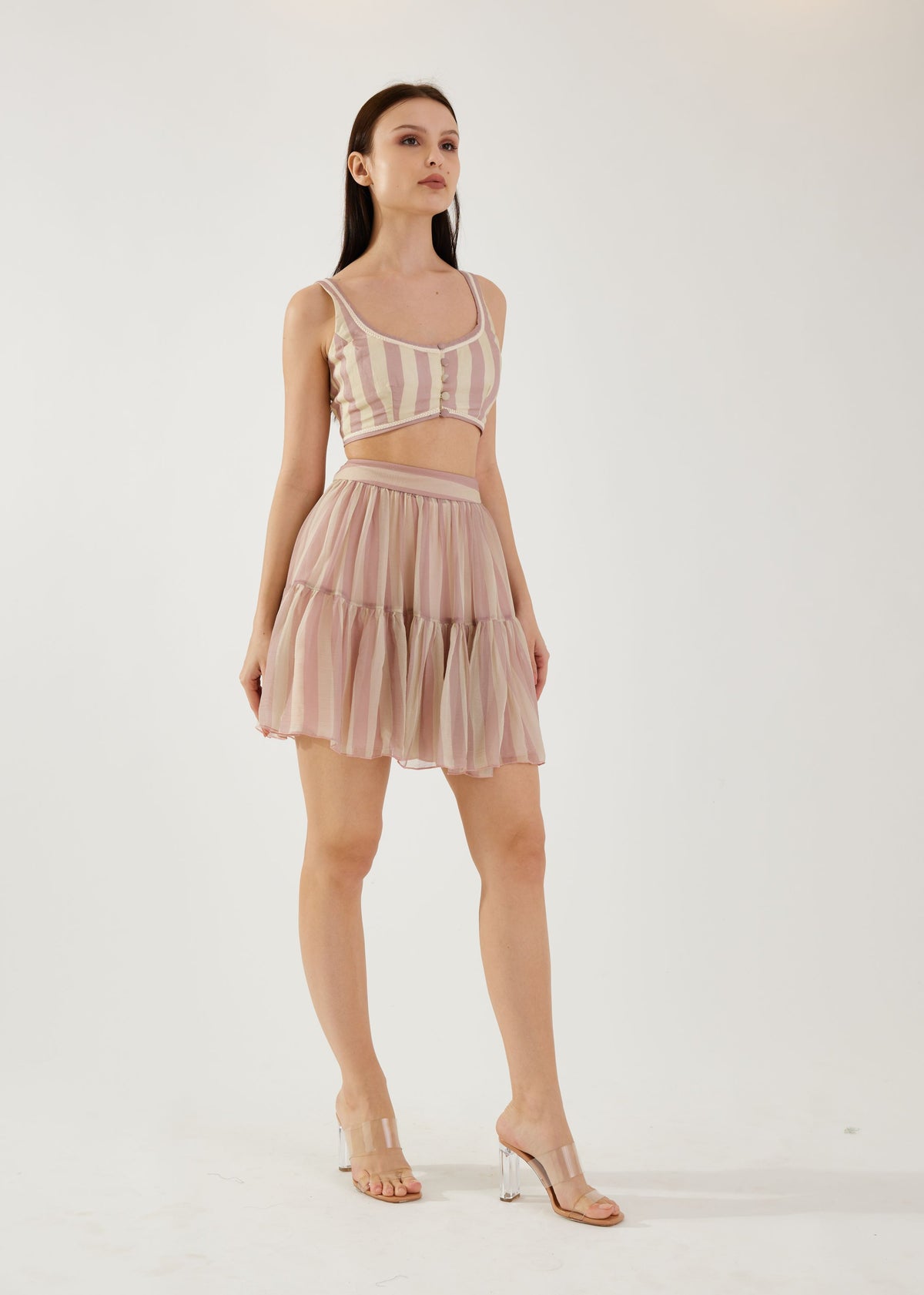 ROSE PINK AND CREAM STRIPE BUSTIER