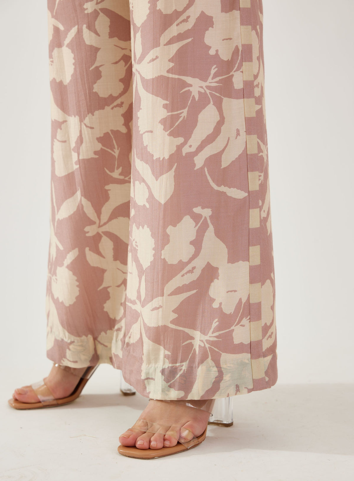 ROSE PINK AND CREAM FLORAL PANTS