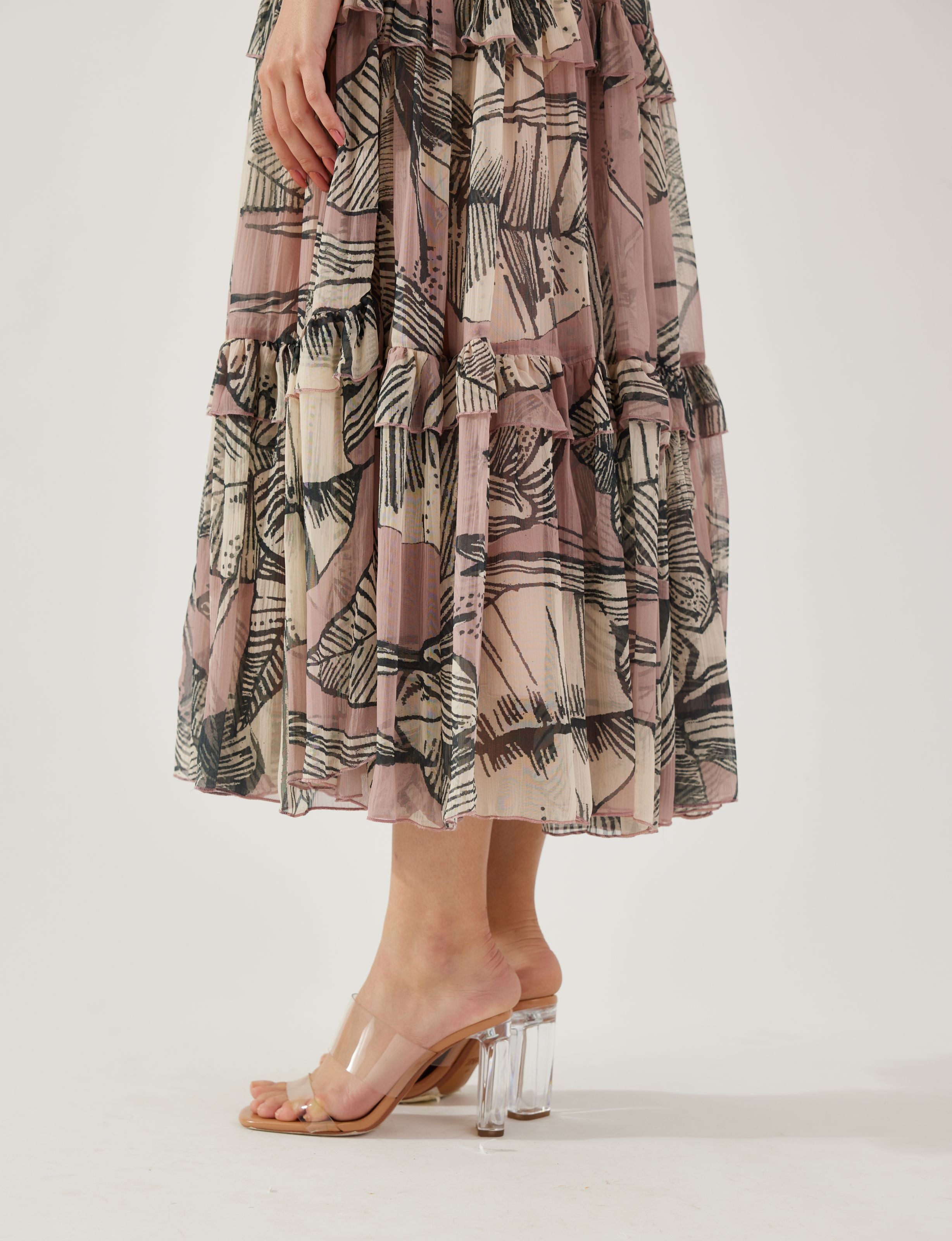 PINK AND WHITE FLORAL FRILL MIDI DRESS – ShopKoai