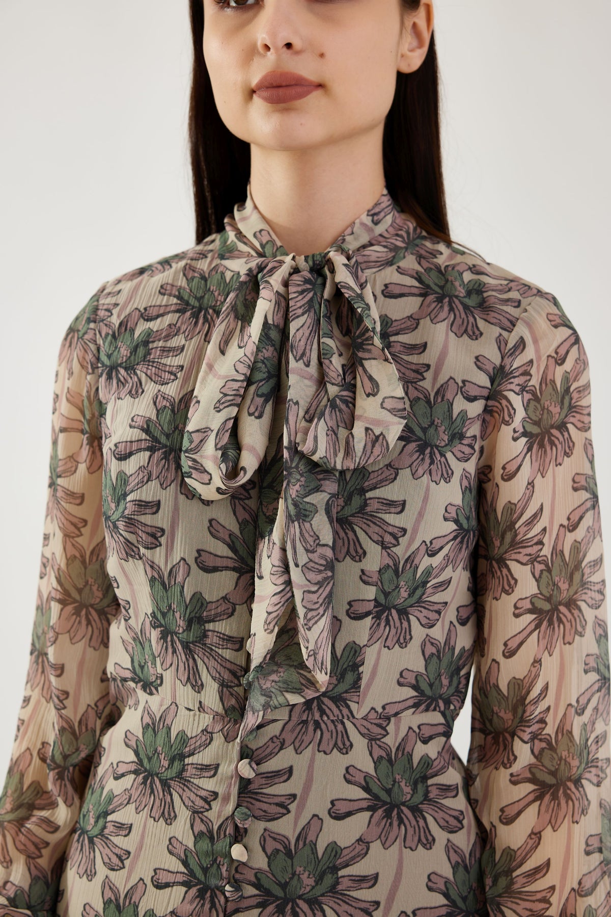 PEACH AND OLIVE FLORAL DUAL TONE DRESS