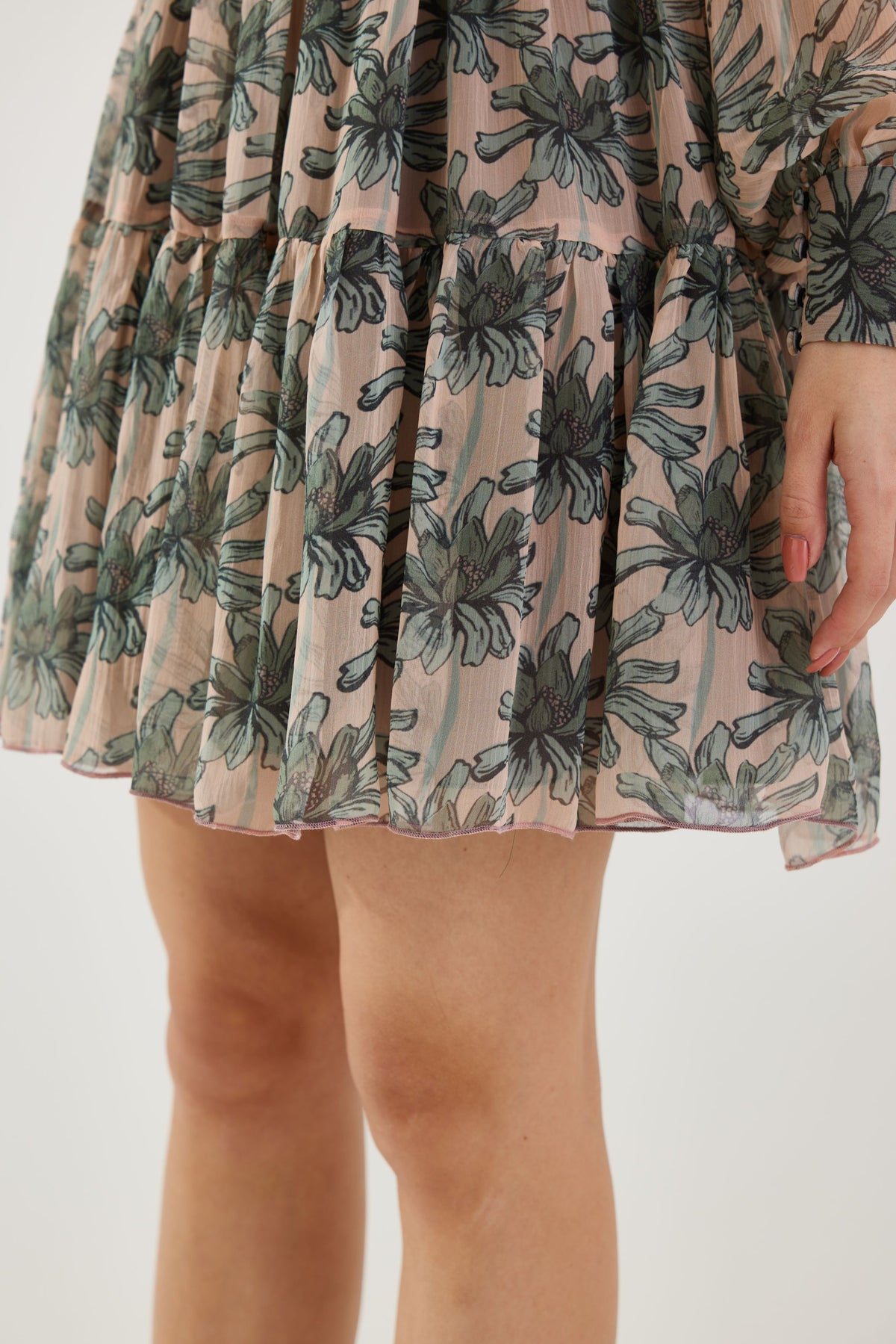 PEACH AND OLIVE FLORAL SHORT DRESS