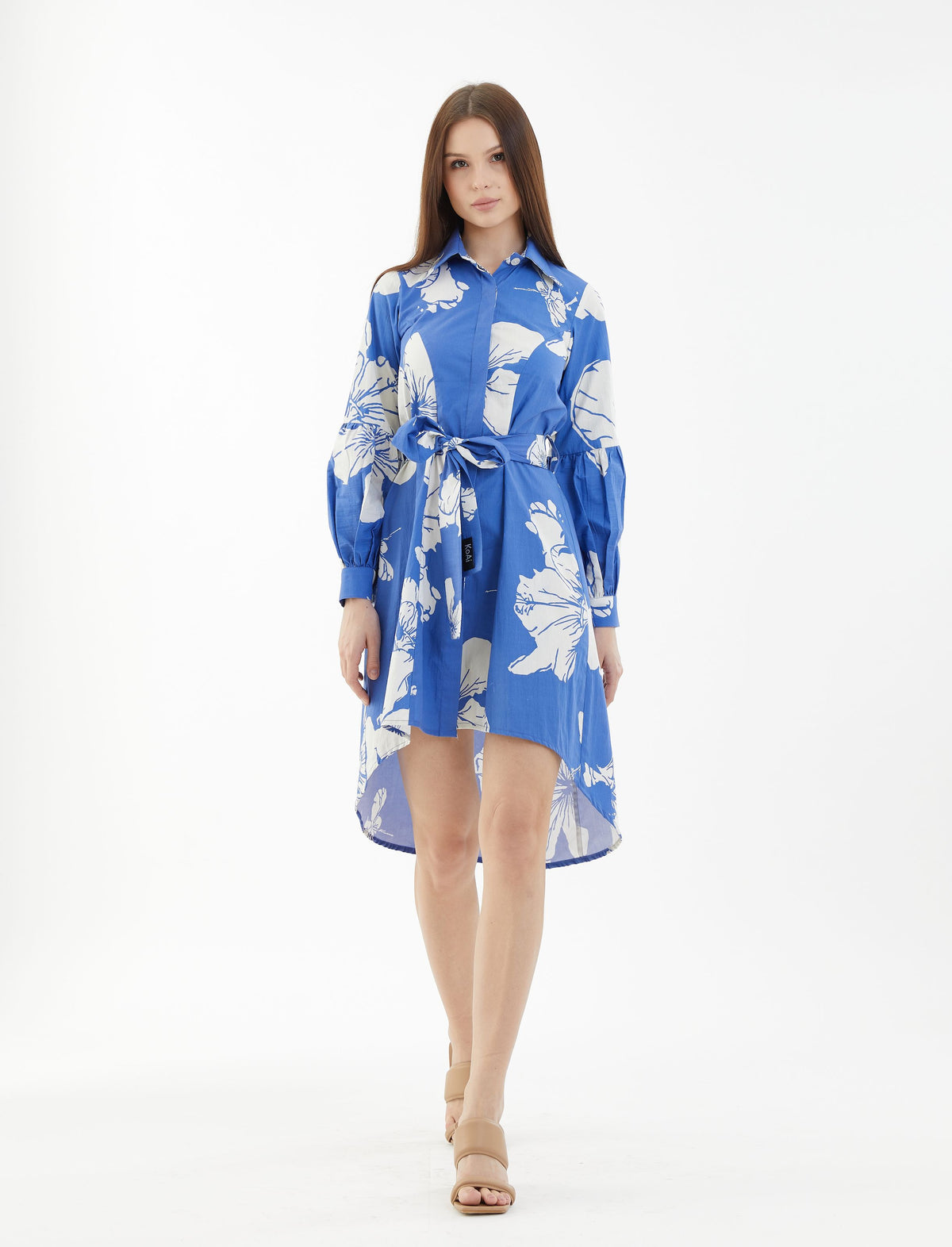 BLUE AND WHITE FLORAL SHIRT DRESS