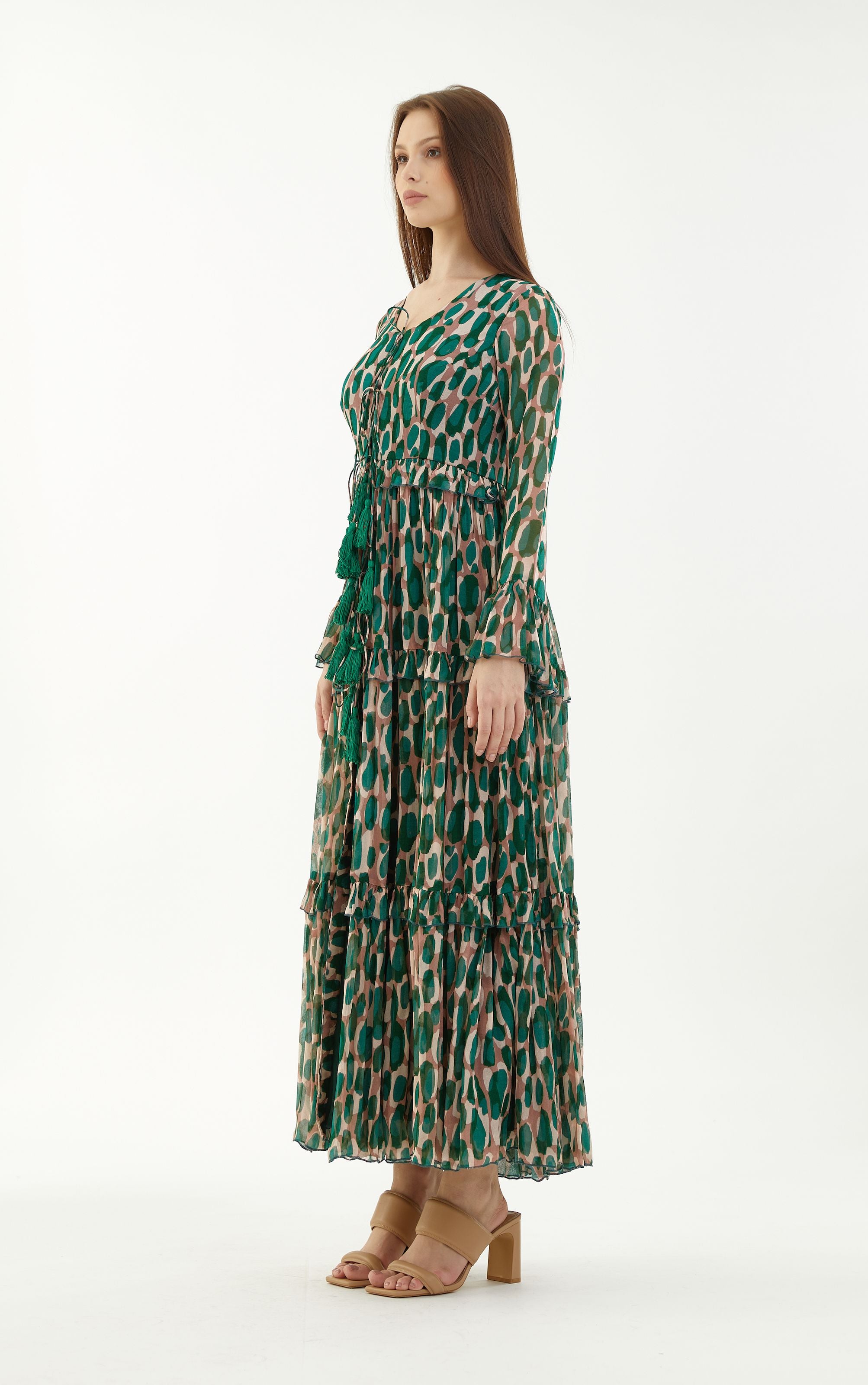 Buy Green Chanderi Cotton Silk Hand Block Print Lola Pintucked Maxi Dress  For Women by Baju Online at Aza Fashions.
