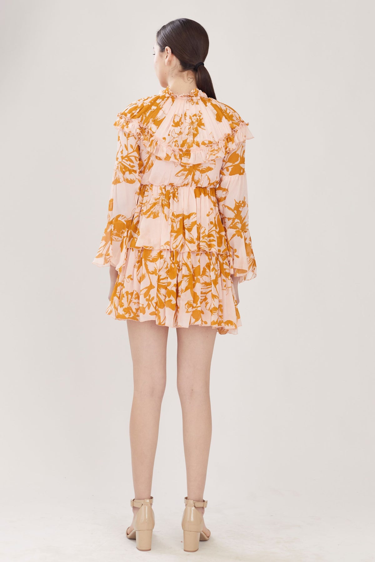 PEACH AND MUSTARD FLORAL SHORT DRESS
