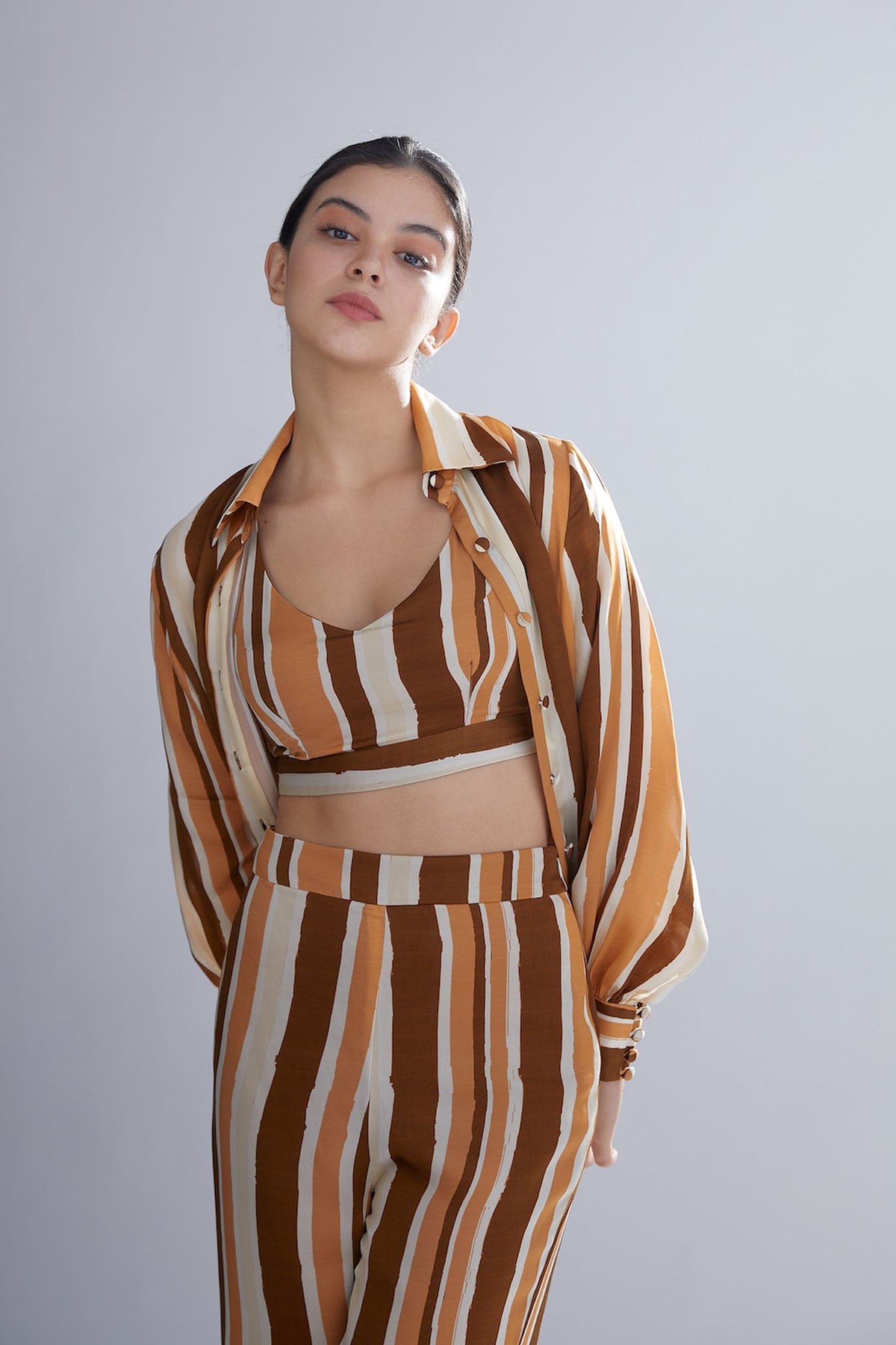 BROWN RUST AND CREAM STRIPE BUSTIER