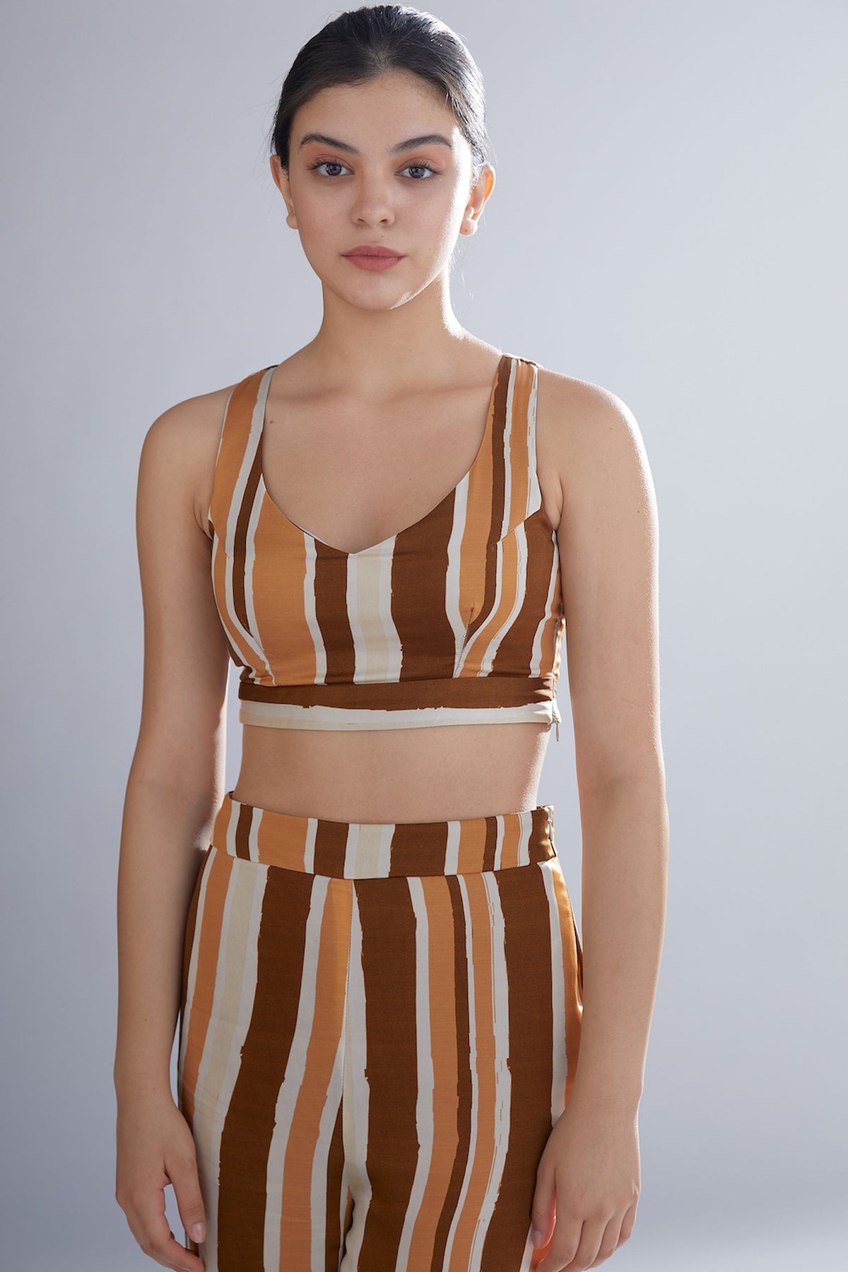 BROWN RUST AND CREAM STRIPE BUSTIER