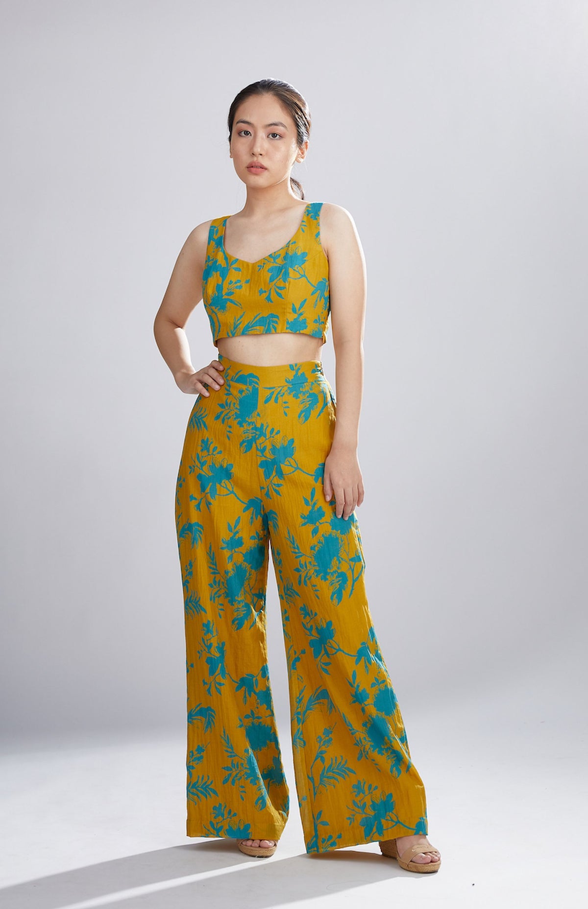 MUSTARD AND BLUE FLORAL PANT