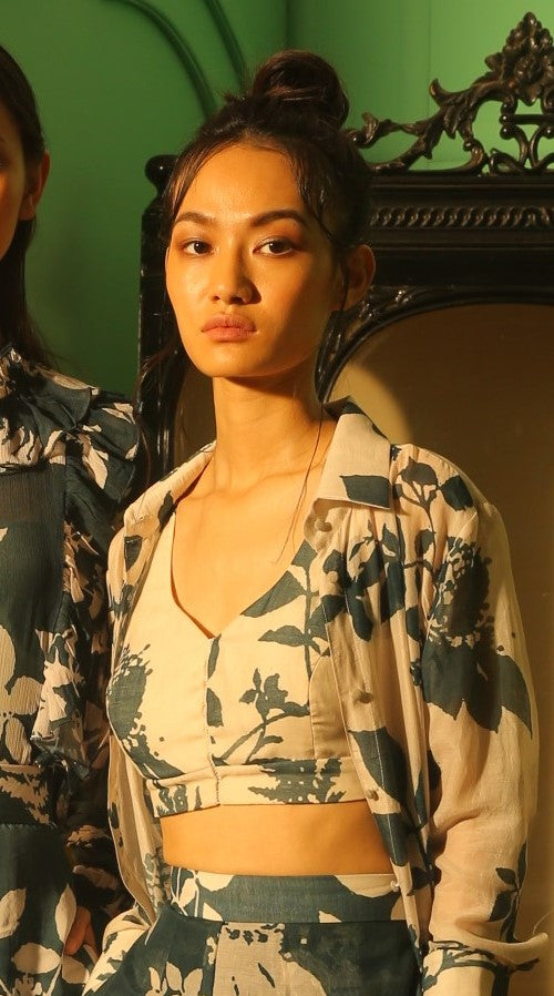 WHITE AND TEAL FLORAL BUSTIER