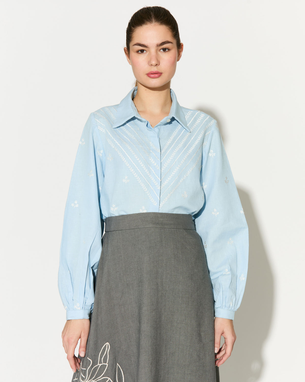 LIGHT BLUE EMBROIDERED SHIRT