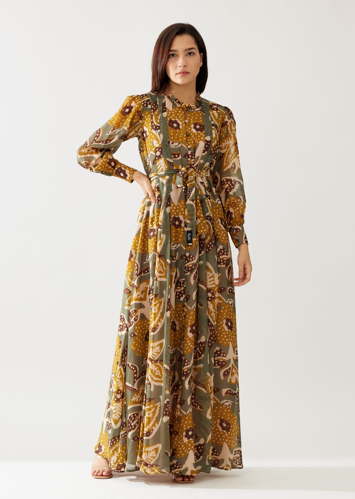 OLIVE AND MUSTARD FLORAL LONG DRESS