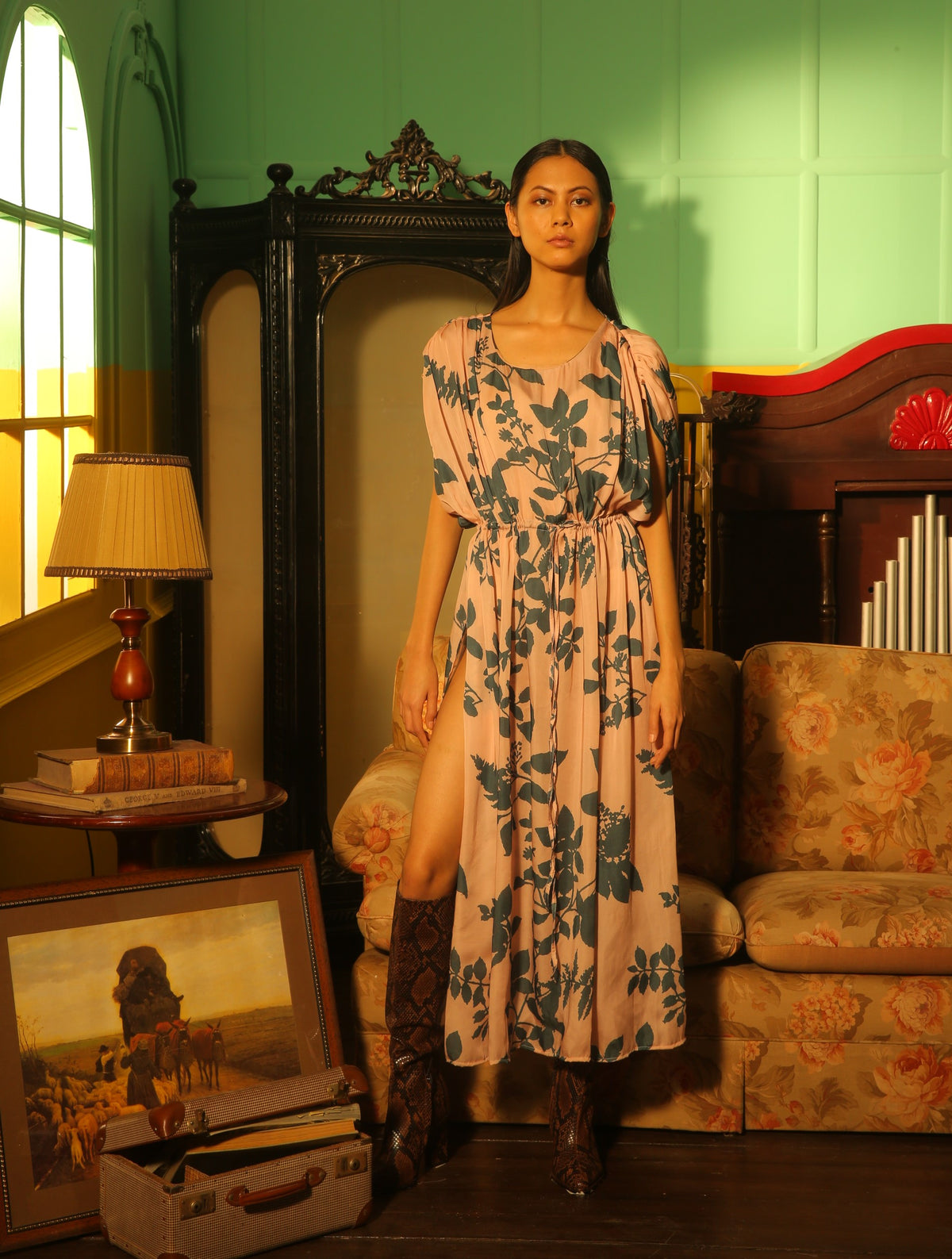 PINK AND TEAL FLORAL  KAFTAN