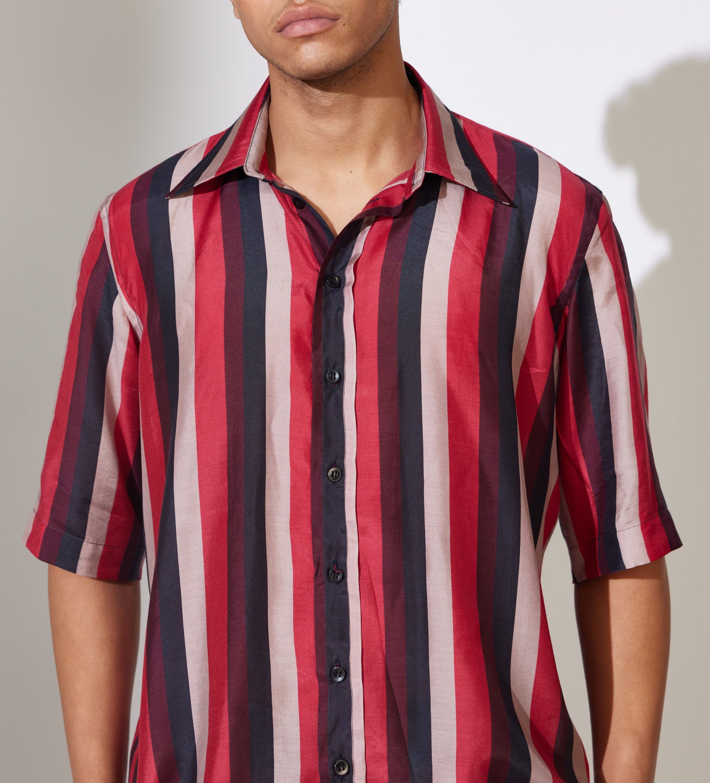 red and black striped dress shirt Men's Button Cuff Slim Fit Stripe Shirt in Black/Red and Tie Set L / Black/Red