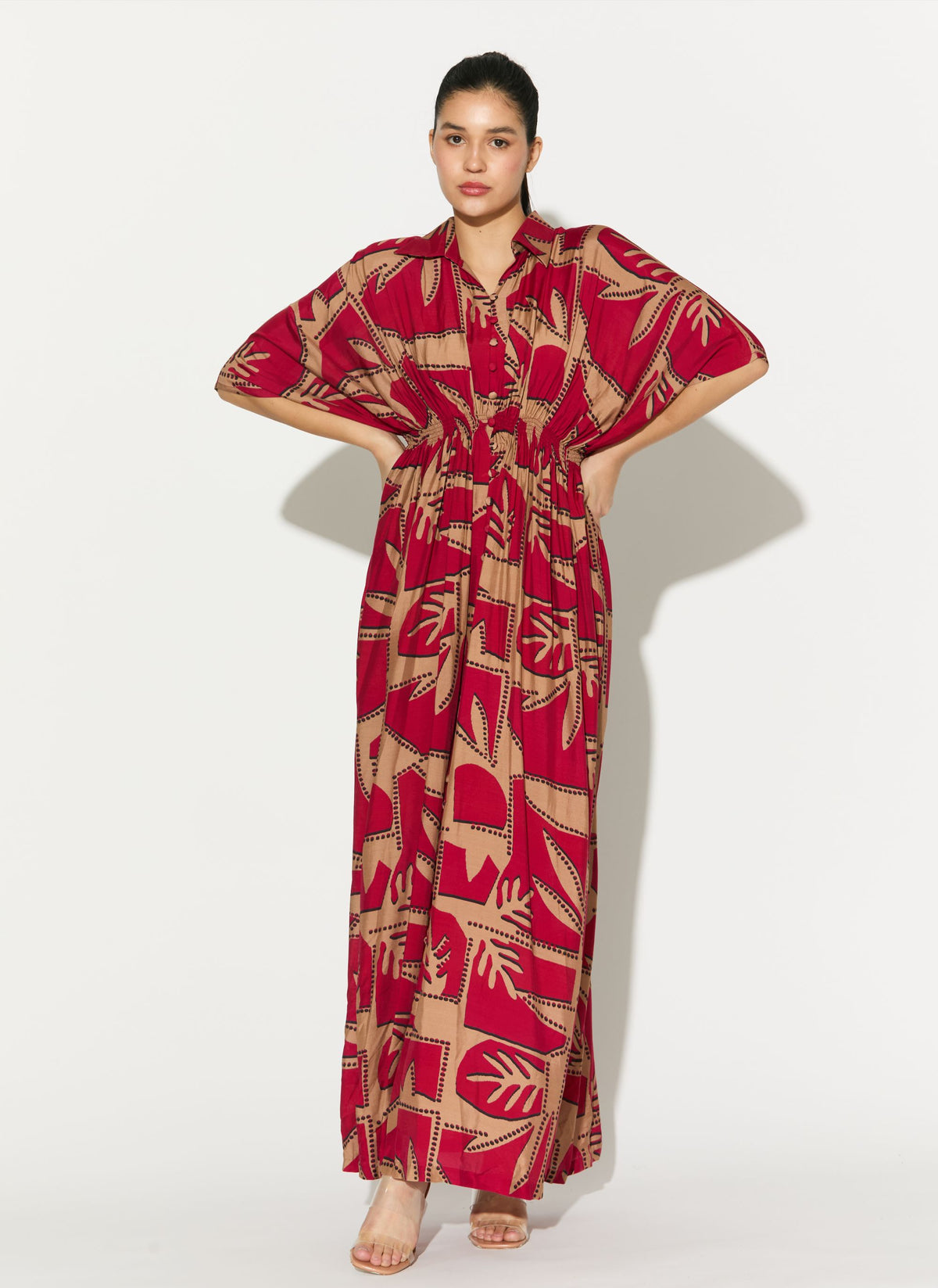 RED AND GOLDEN PATTERNED DRESS