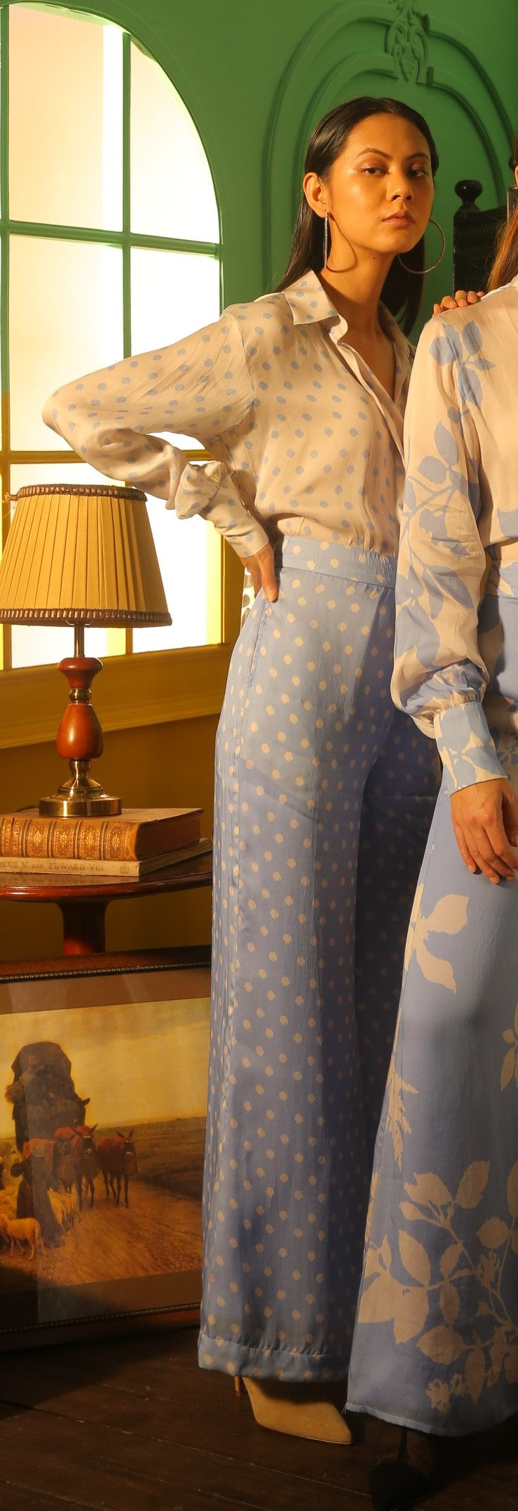 BLUE AND CREAM POLKA DOT PANTS