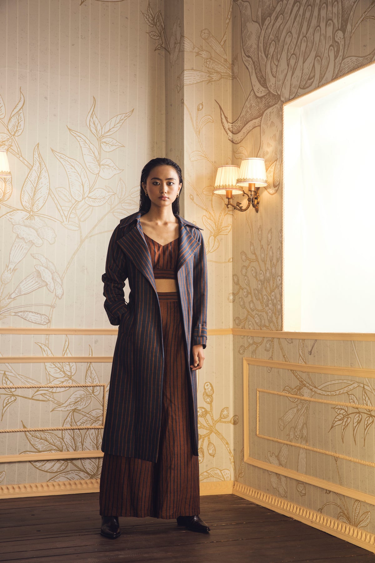 BROWN AND BLUE STRIPE CROP TOP