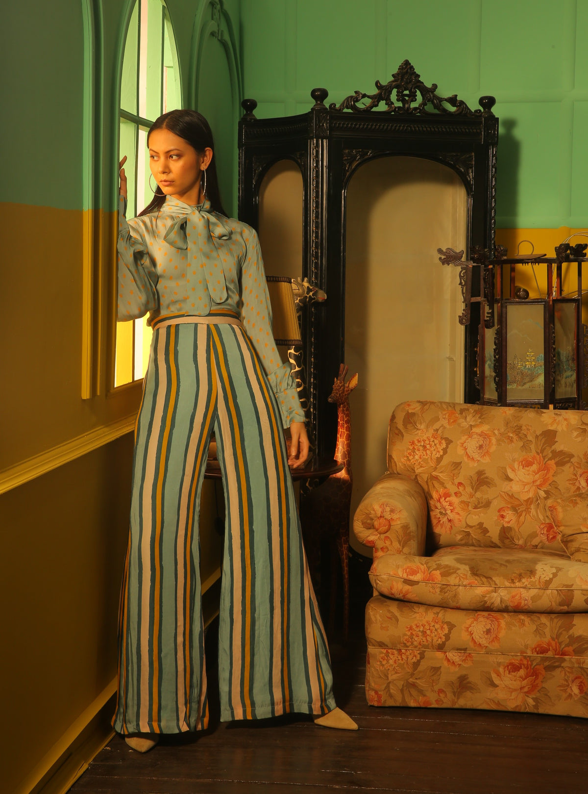 PINK, YELLOW AND BLUE STRIPED PANTS