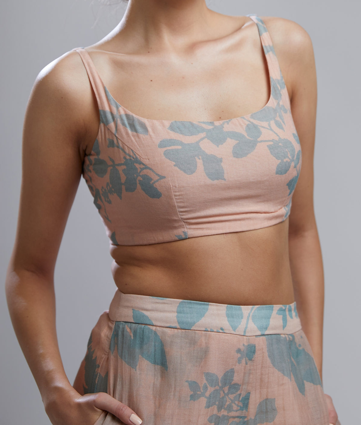 CREAM AND TEAL FLORAL BUSTIER