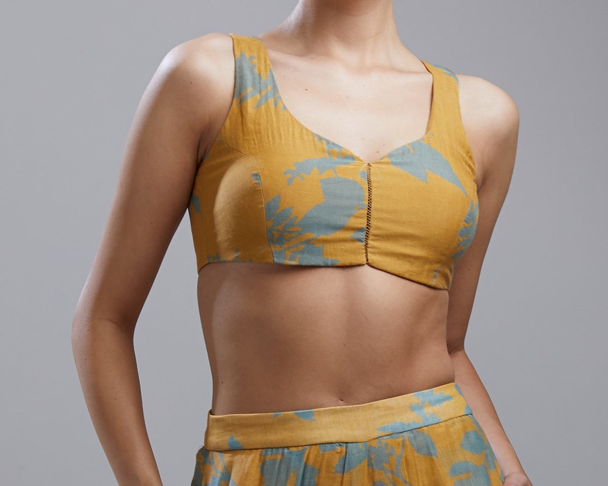 MUSTARD AND TEAL FLORAL BUSTIER