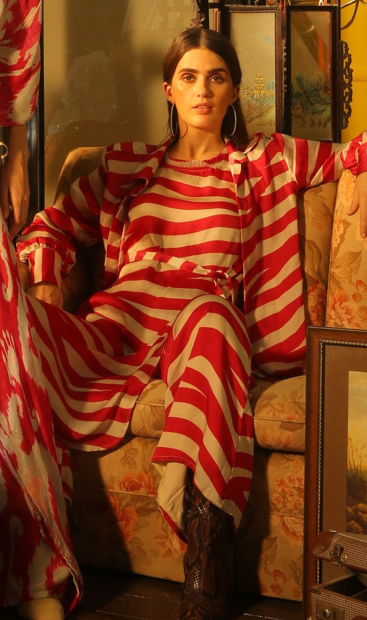 RED AND BEIGE STRIPE PANTS