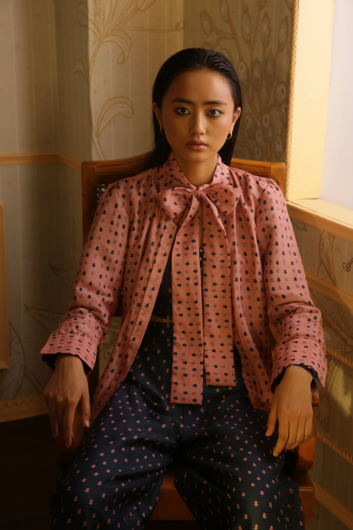 PINK WITH BLUE POLKA DOT BOW TIE SHIRT