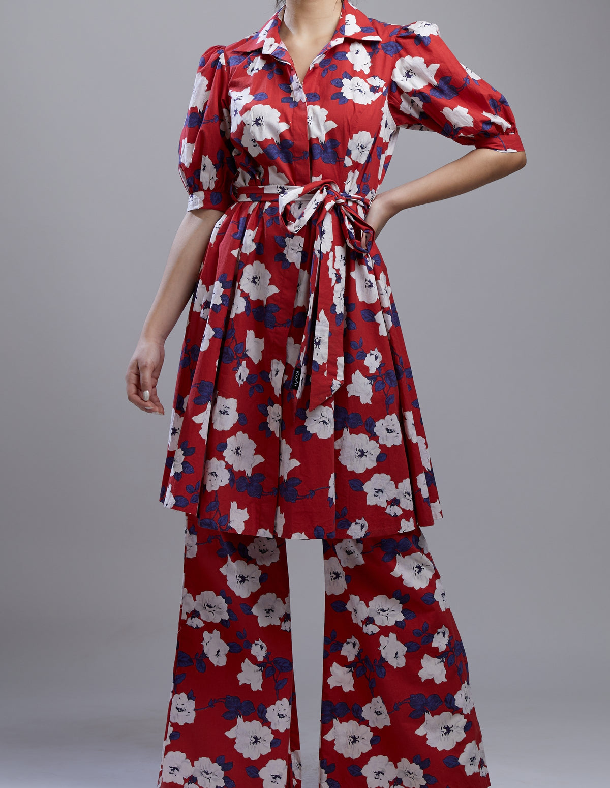 RED , BLUE AND WHITE FLORAL PANTS