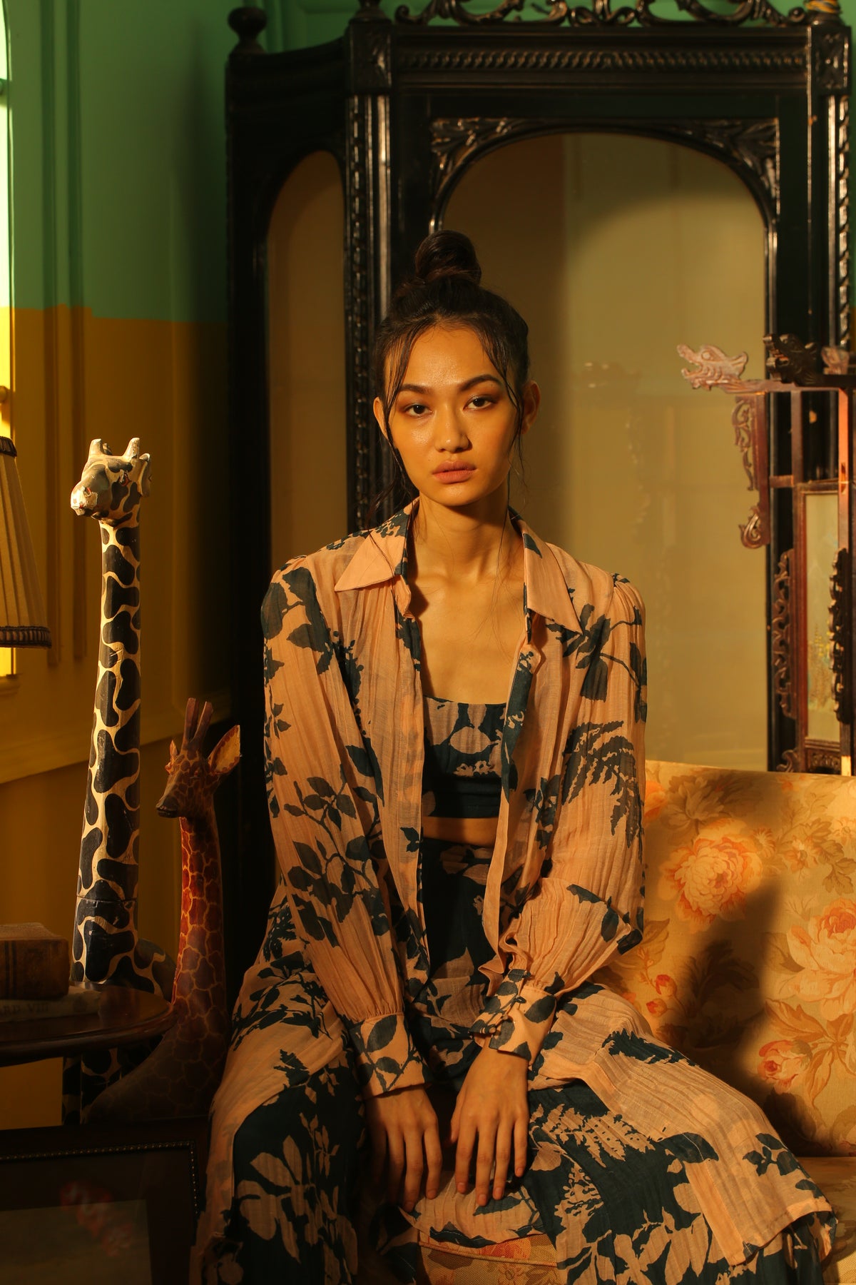 PINK AND TEAL FLORAL LONG SHIRT