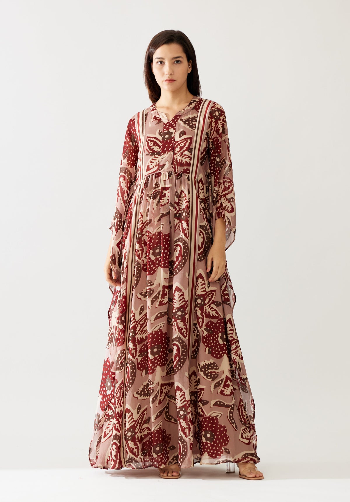 RED AND PEACH FLORAL KAFTAN
