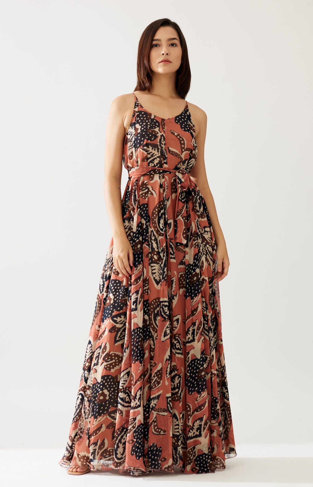 PINK AND DARK BLUE FLORAL SLEEVELESS LONG DRESS PINK AND DARK BLUE FLORAL SLEEVELESS LONG DRESS