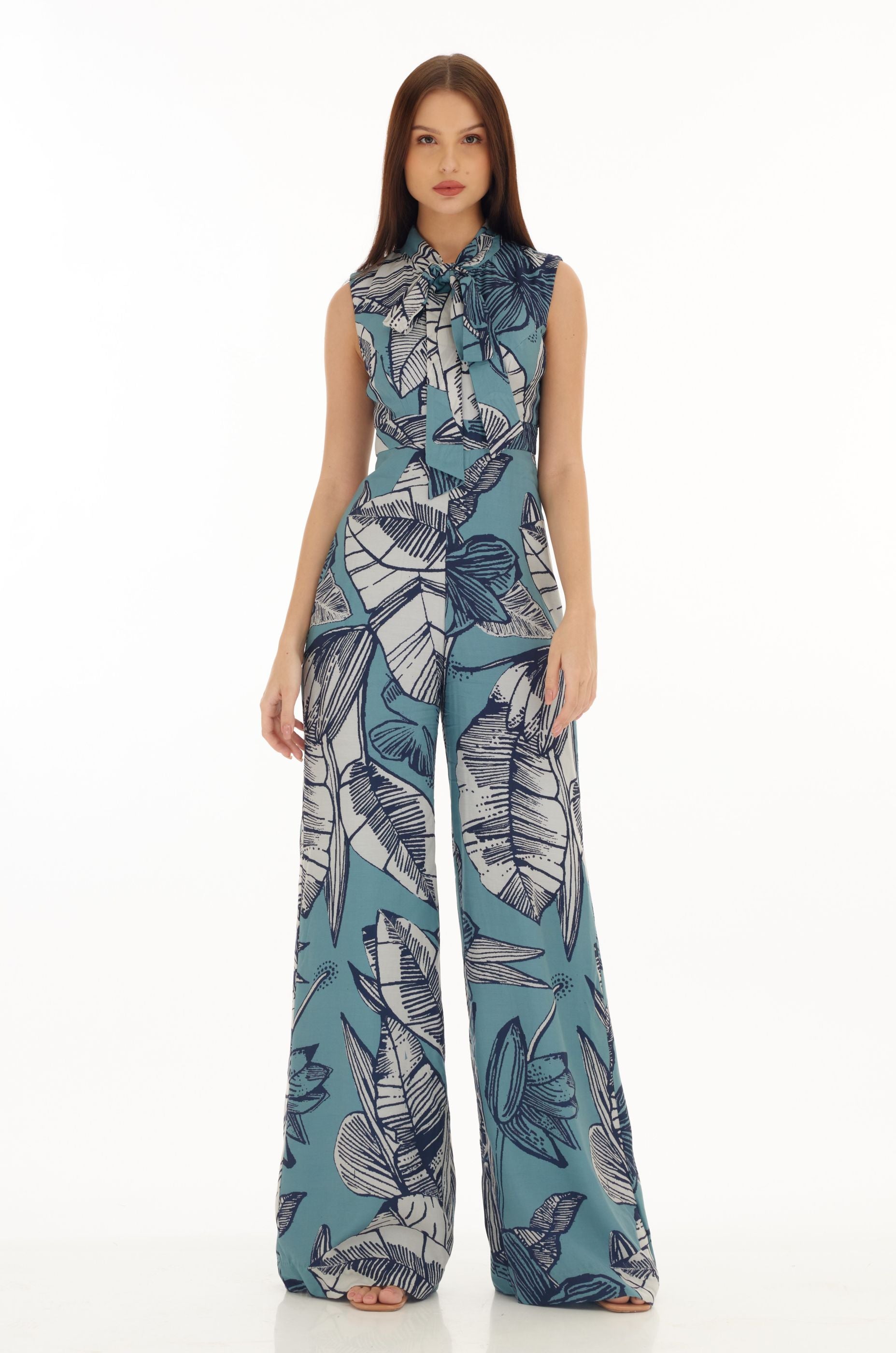BLUE WHITE FLORAL JUMPSUIT - Main Image