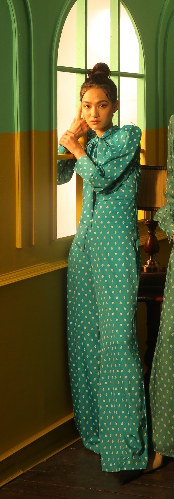 SEA GREEN AND CREAM POLKA JUMPSUIT