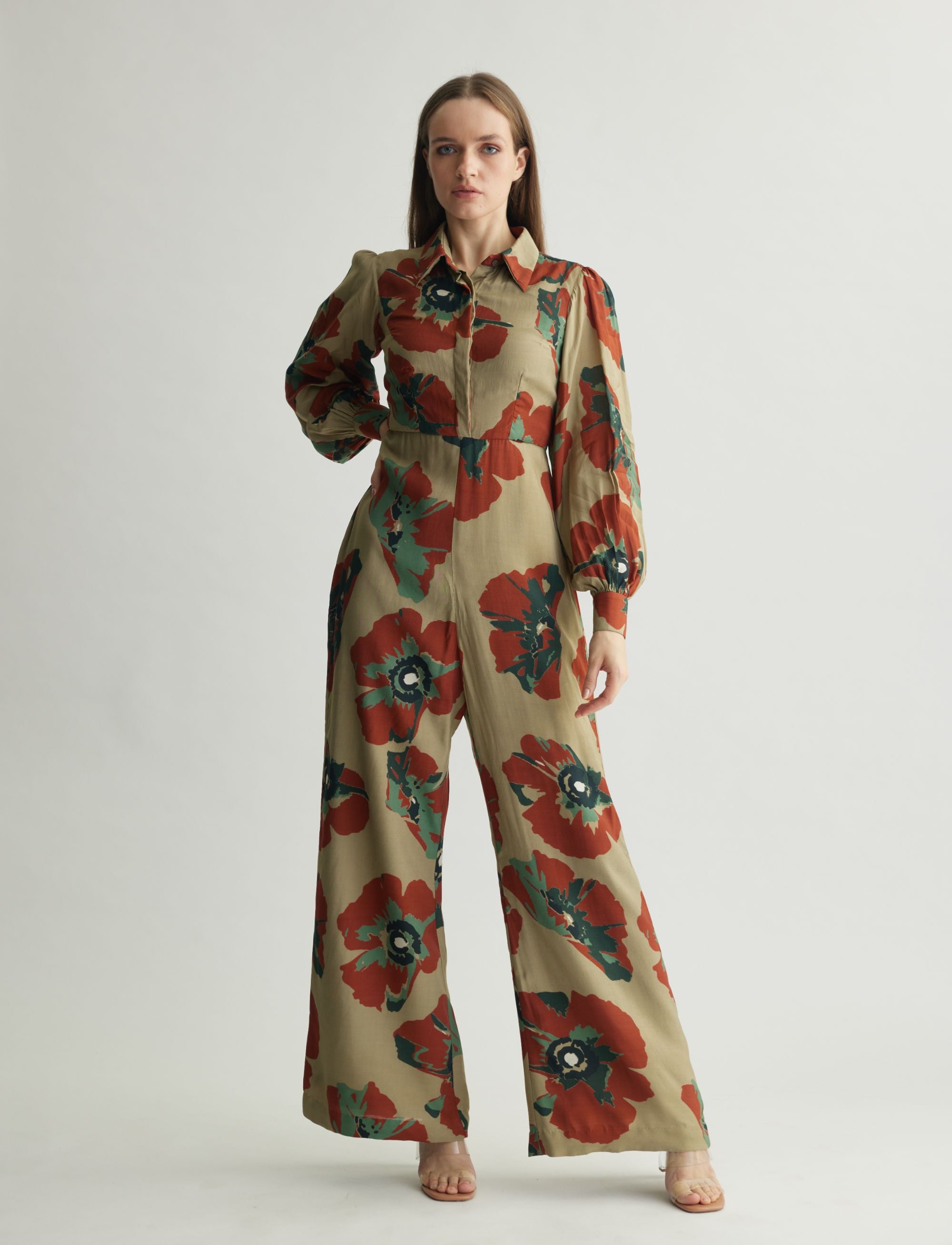 BEIGE, ORANGE AND GREEN FLORAL JUMPSUIT – ShopKoai
