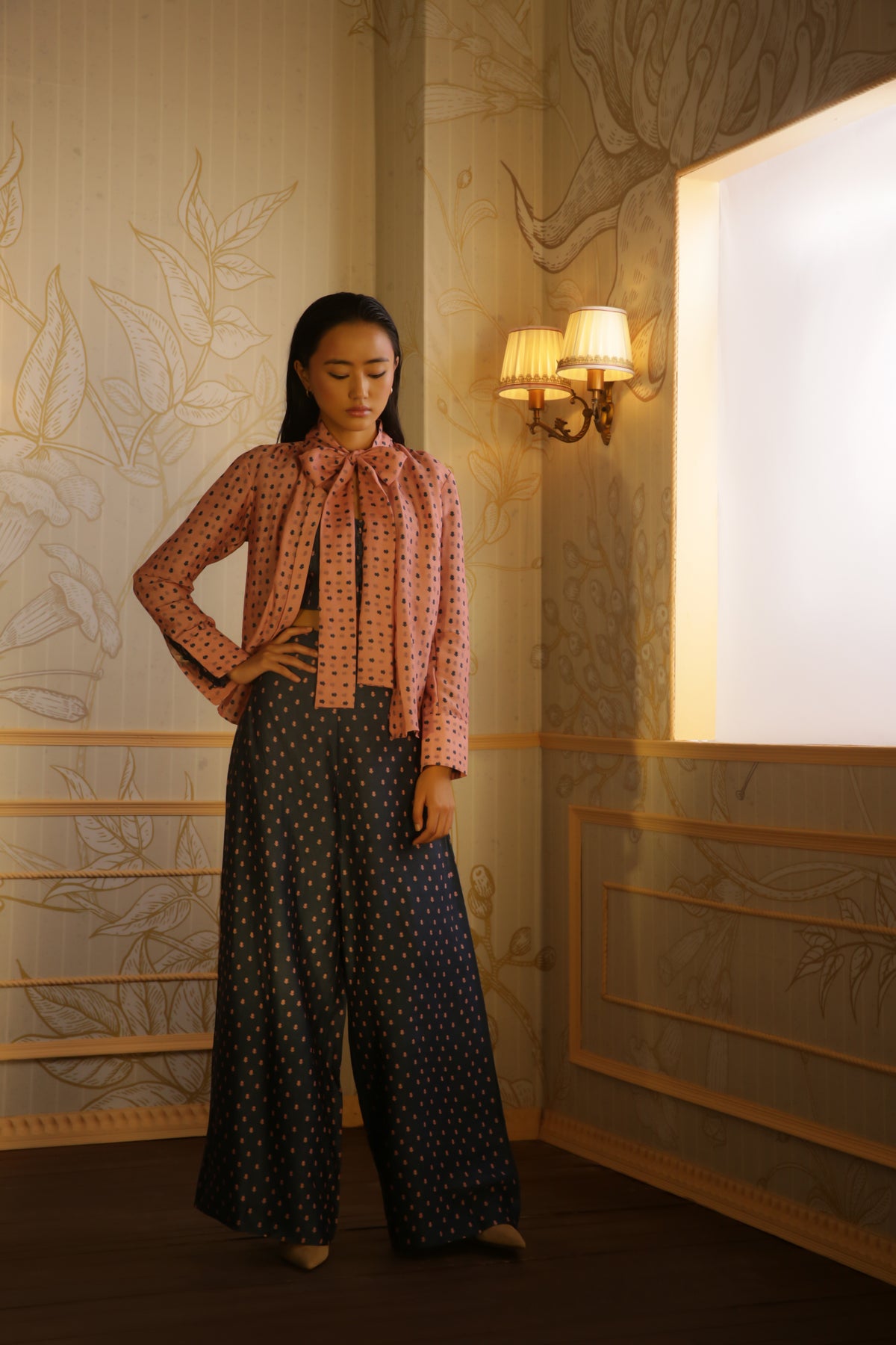 BLUE WITH PINK POLKA DOT PANTS