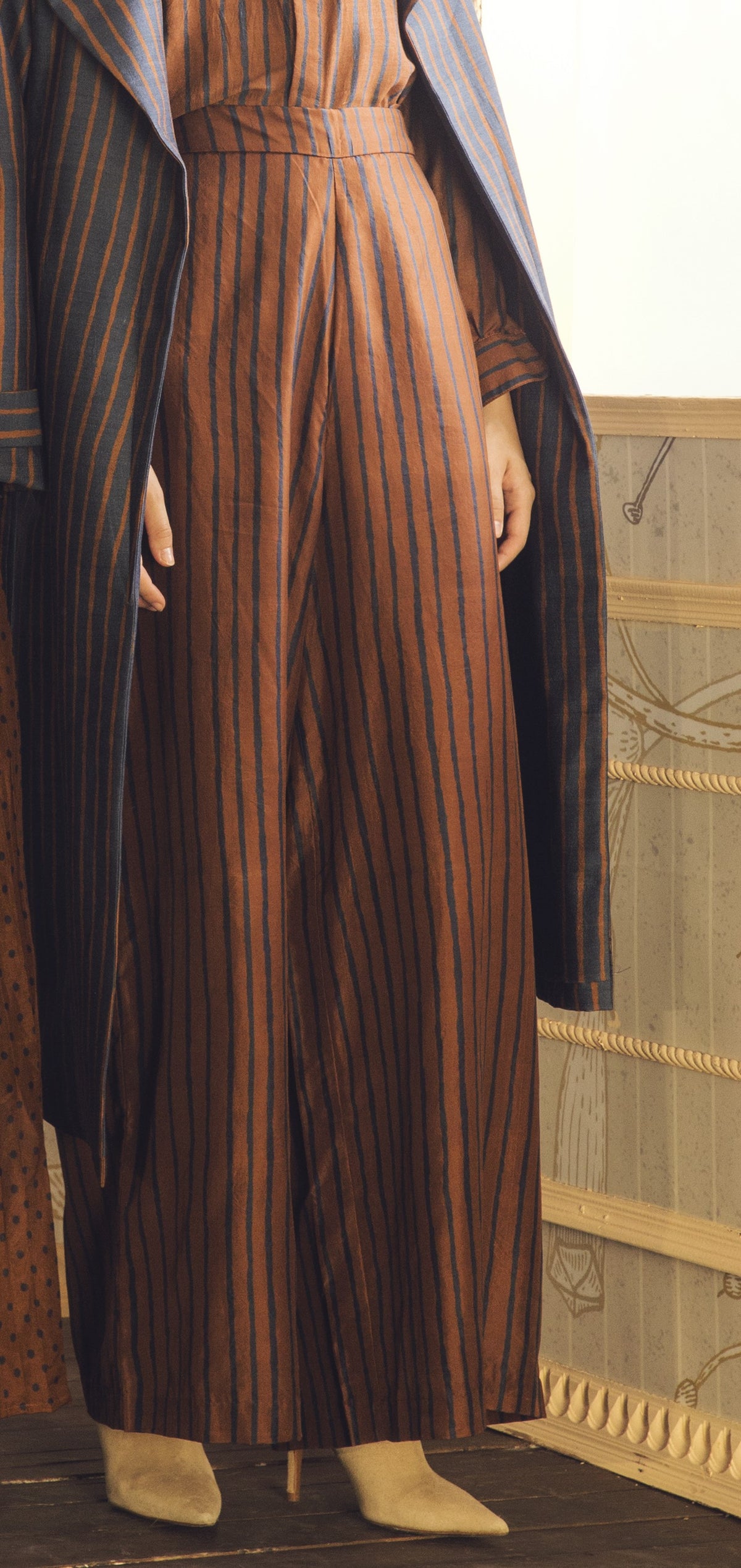 COPPER AND BLUE STRIPE PANTS