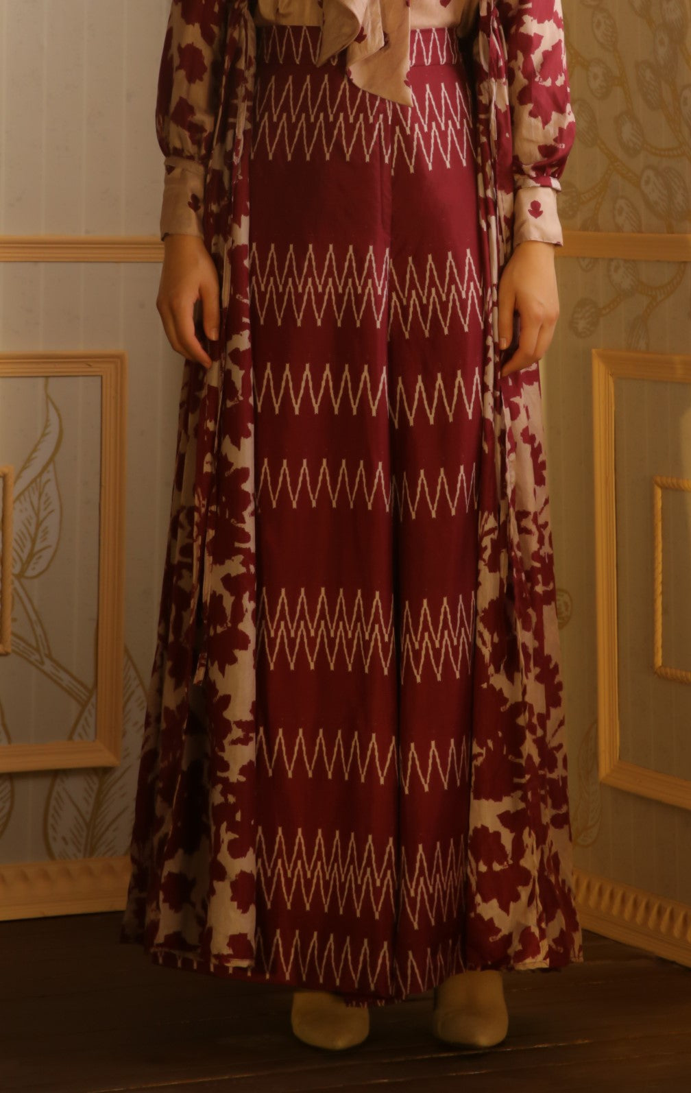 MAROON AND BEIGE ZIG ZAG PANTS