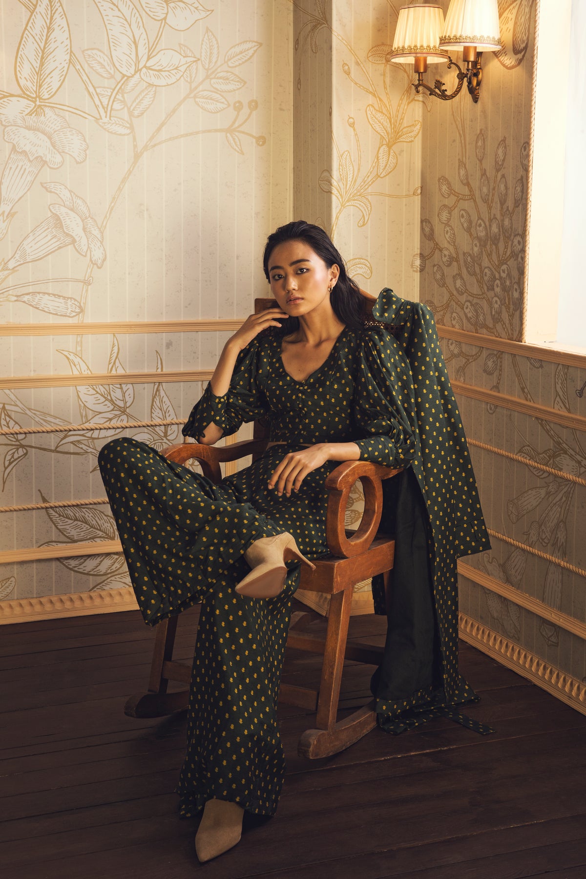 GREEN WITH YELLOW POLKA MOTIF PANTS