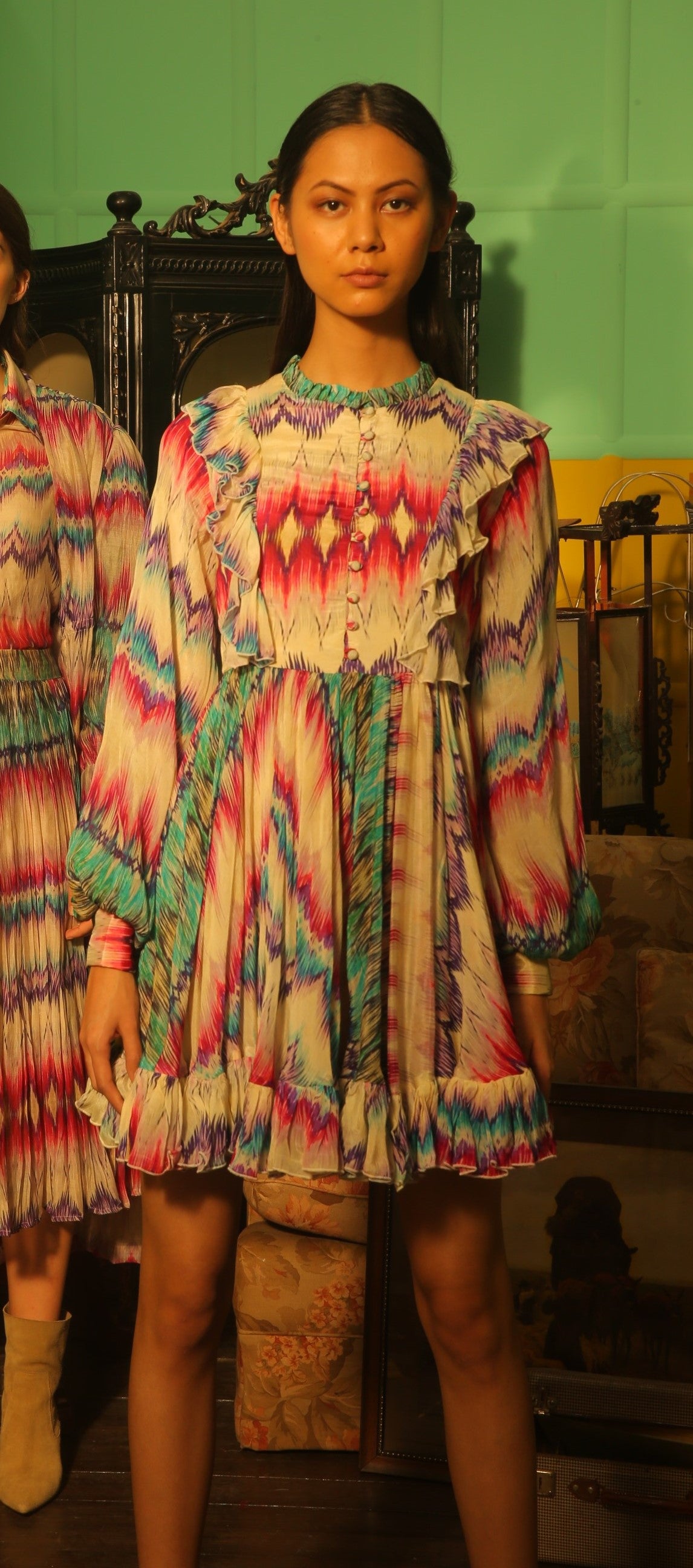 PINK, WHITE AND TURQUOISE SHORT DRESS