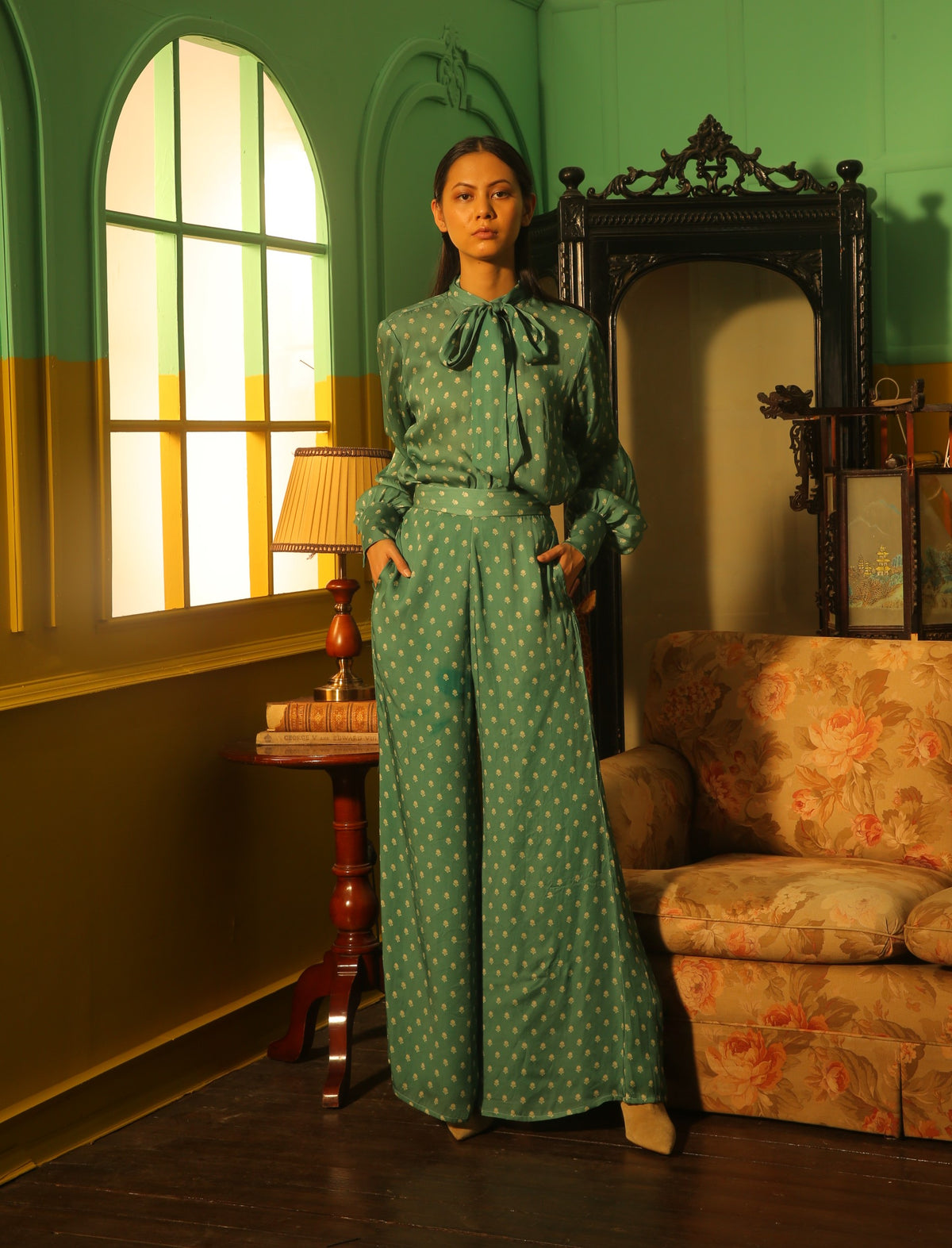 GREEN AND YELLOW POLKA PANTS