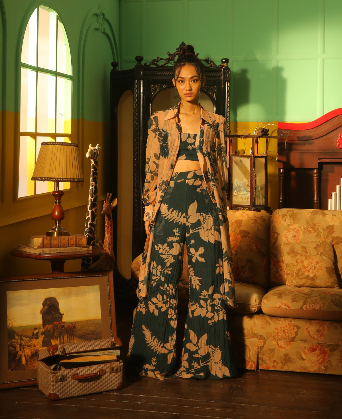 TEAL AND PINK FLORAL PANTS