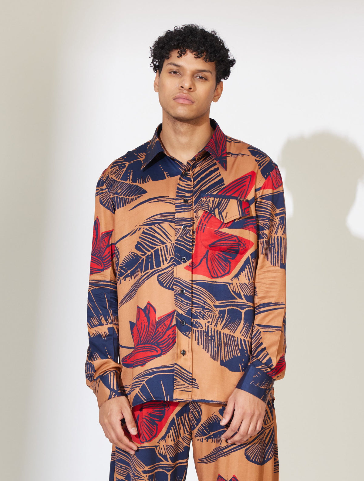 RUST, BLUE AND RED FLORAL SHIRT