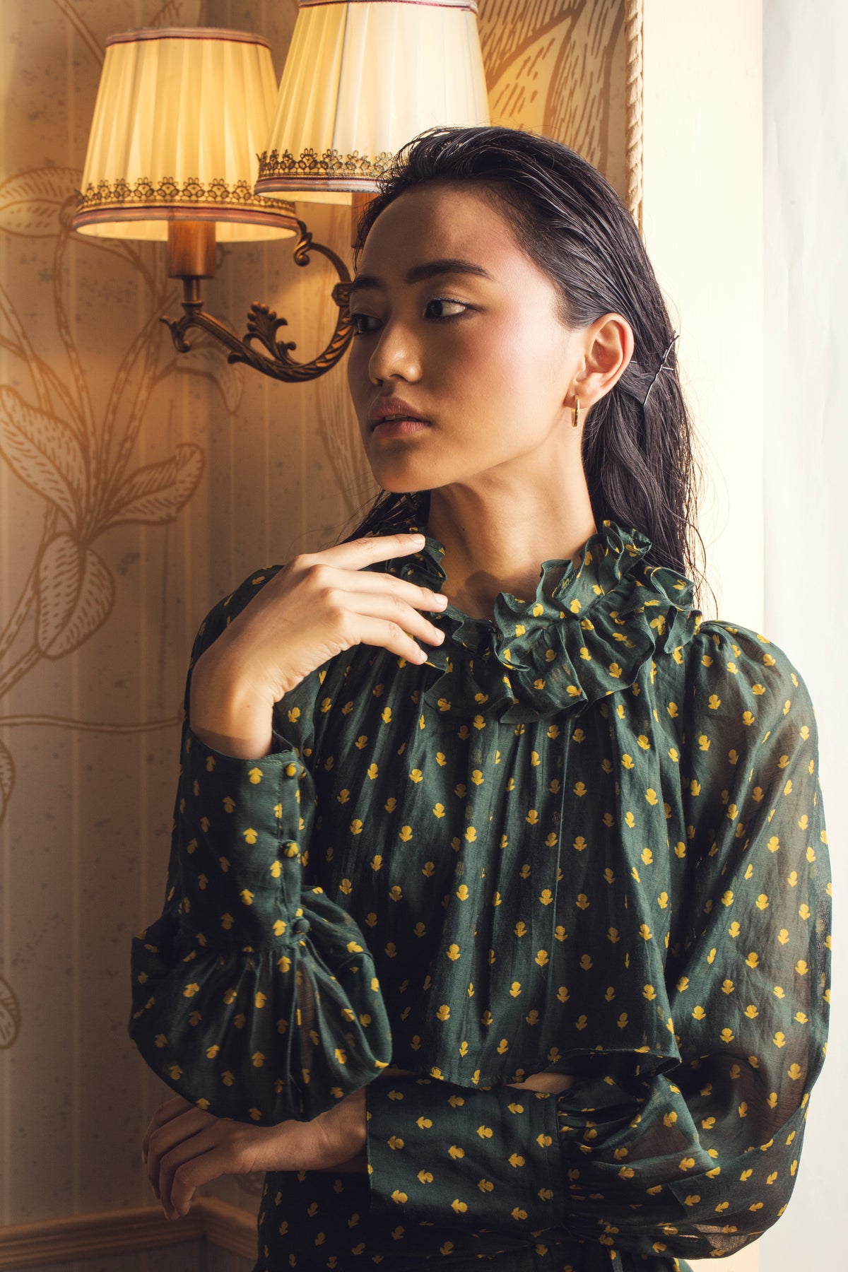 GREEN WITH YELLOW POLKA TOP