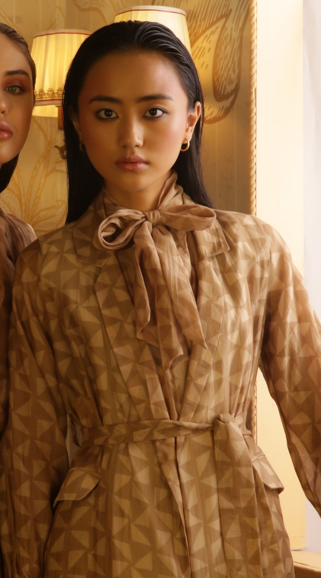GREY AND BROWN DIAMOND BOW TIE SHIRT
