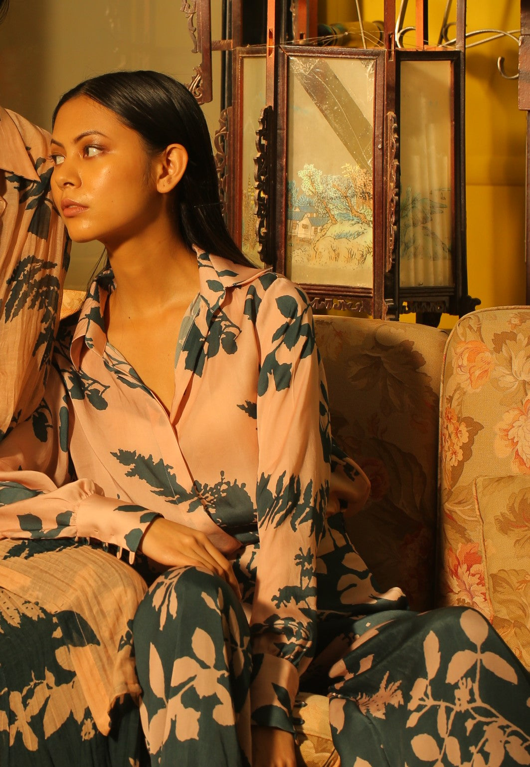 PINK AND TEAL FLORAL SHIRT