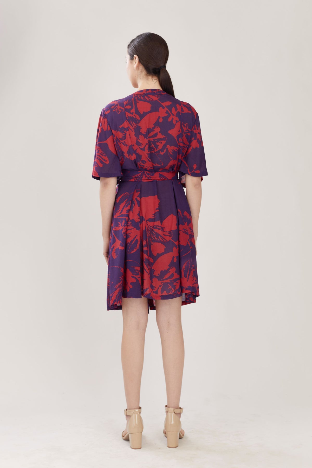 PURPLE AND RED FLORAL SHIRT DRESS