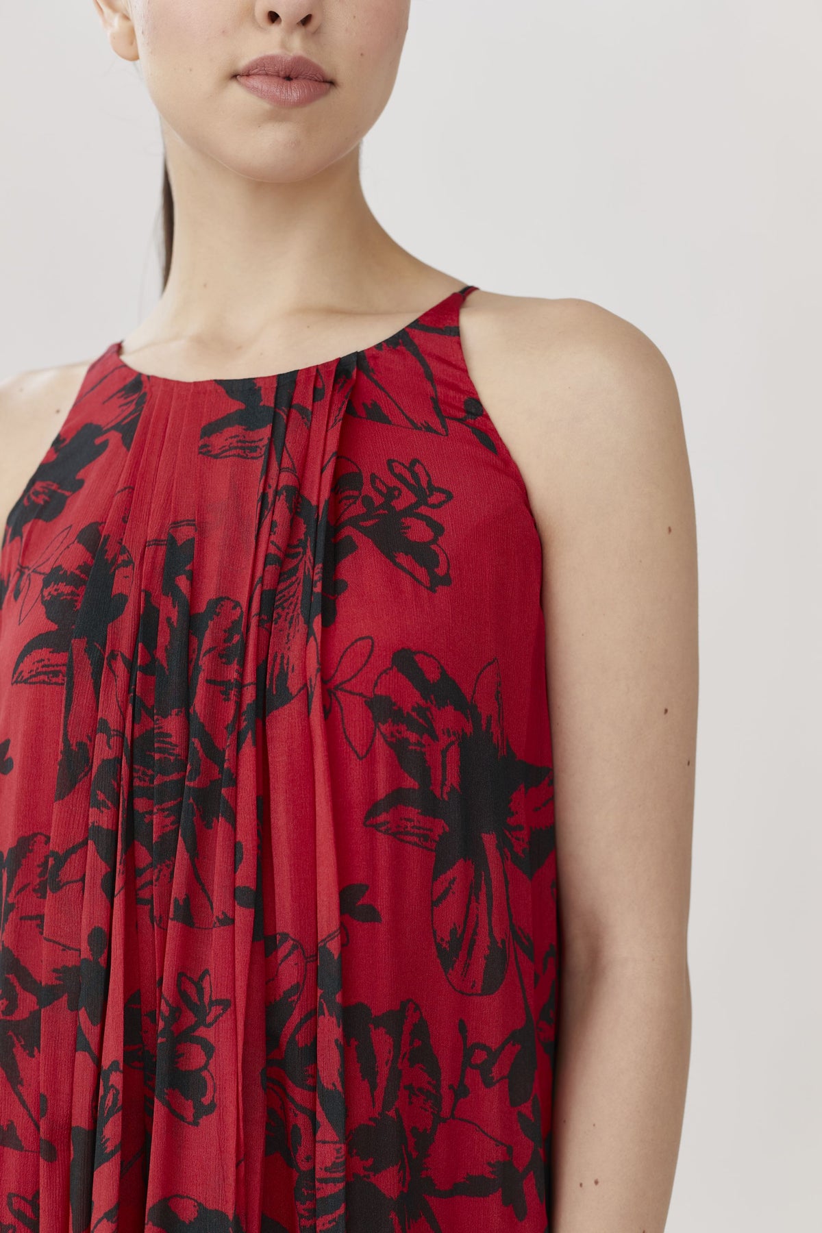 RED FLORAL LONG DRESS