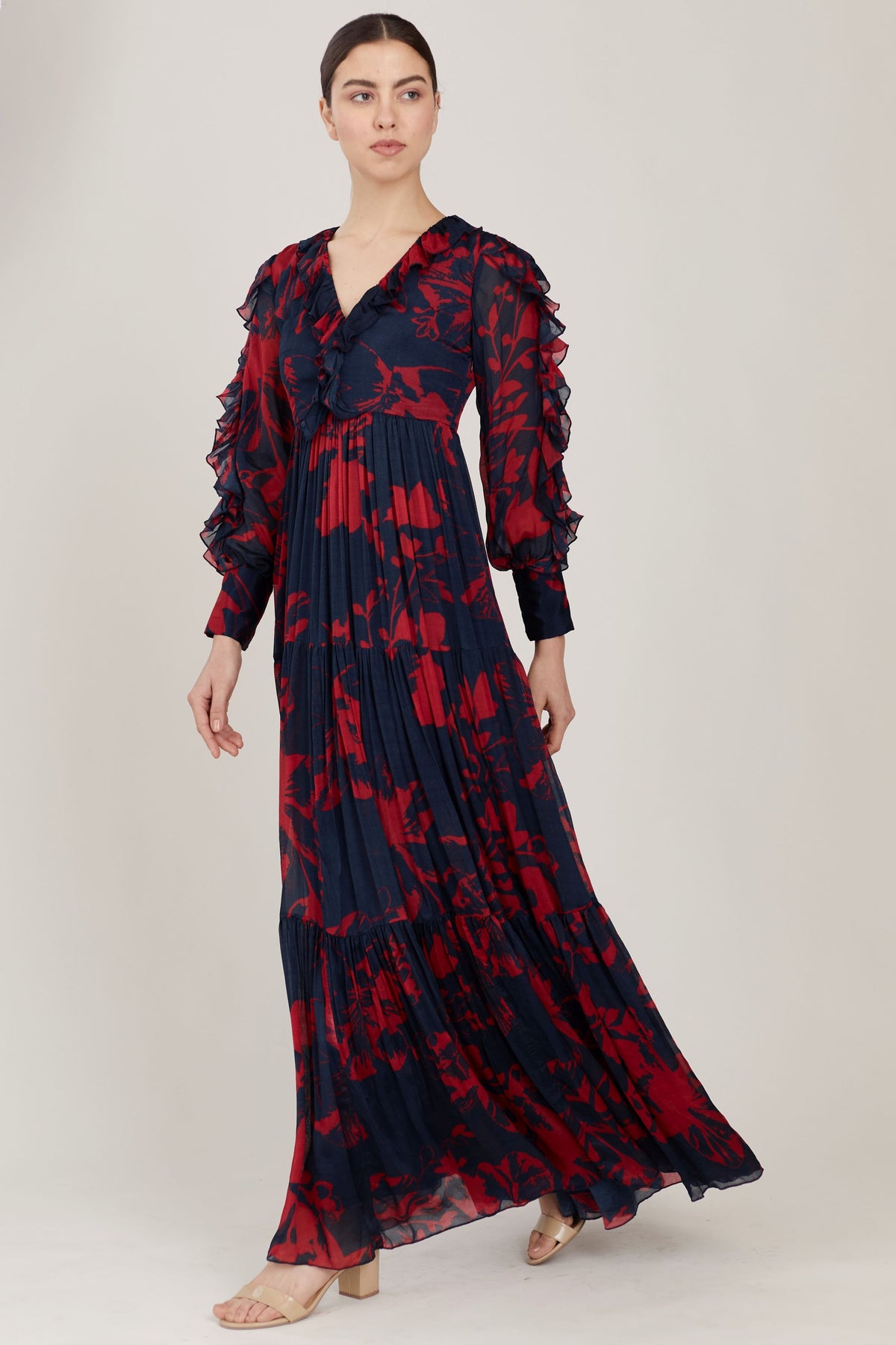 BLUE AND RED FLORAL LONG DRESS BLUE AND RED FLORAL LONG DRESS